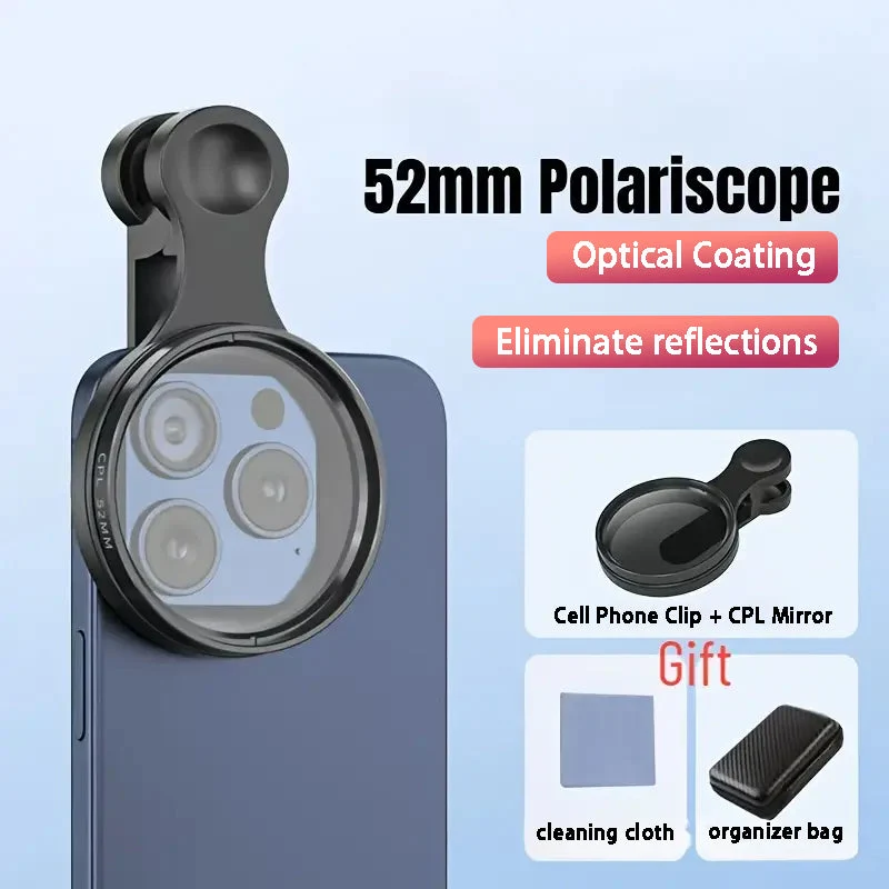 Heysliy 52 mm-es CPL szűrő telefonhoz klipszel