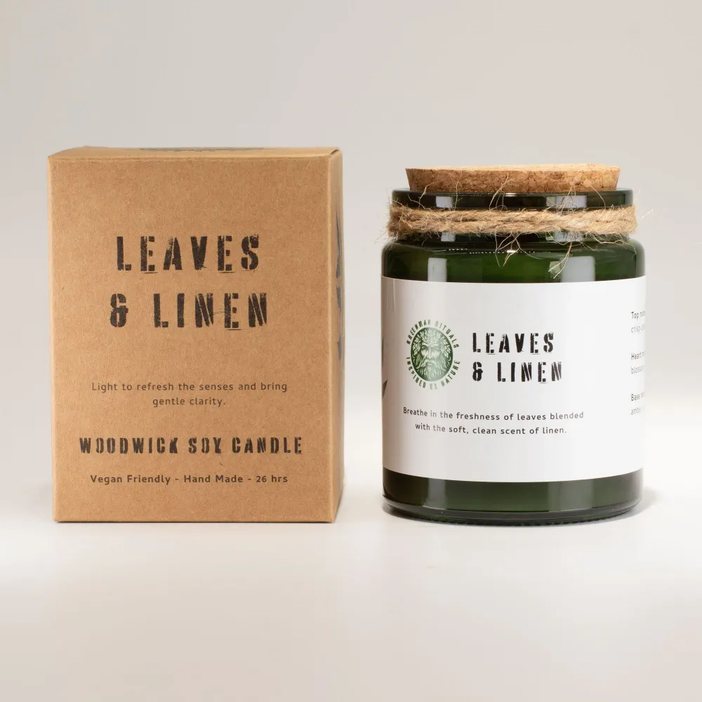 Greenman Woodwick szója gyertya – Levelek és vászon