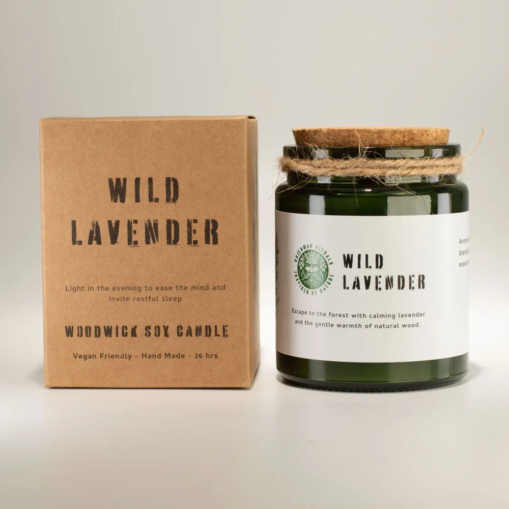 Greenman Woodwick szója gyertya – Vad levendula