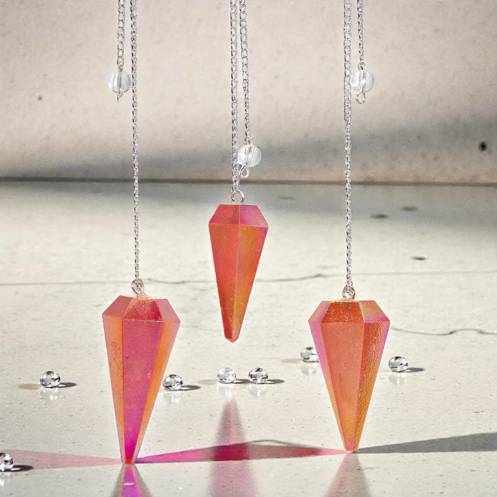 Hatszögletű inga – Aurora kristály barack – 4 cm