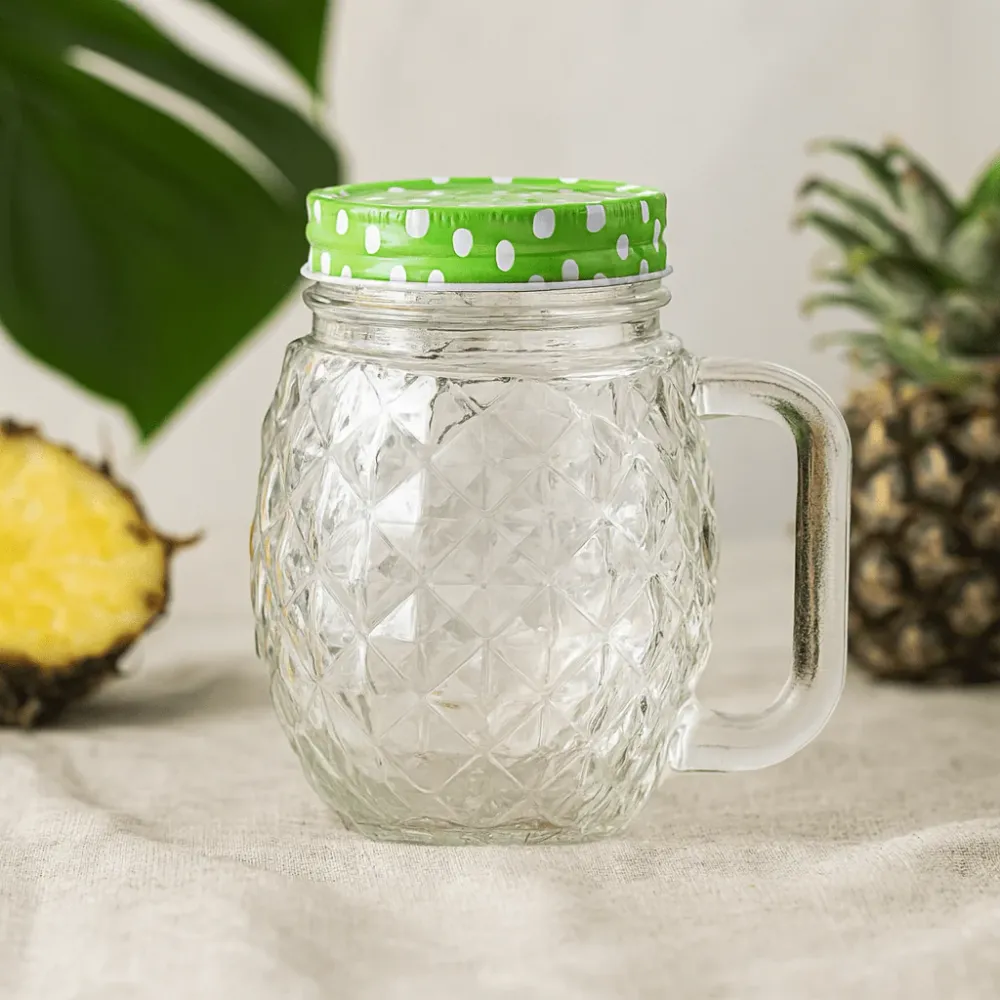 Ananászos ivós üveg tetővel, átlátszó 450ml