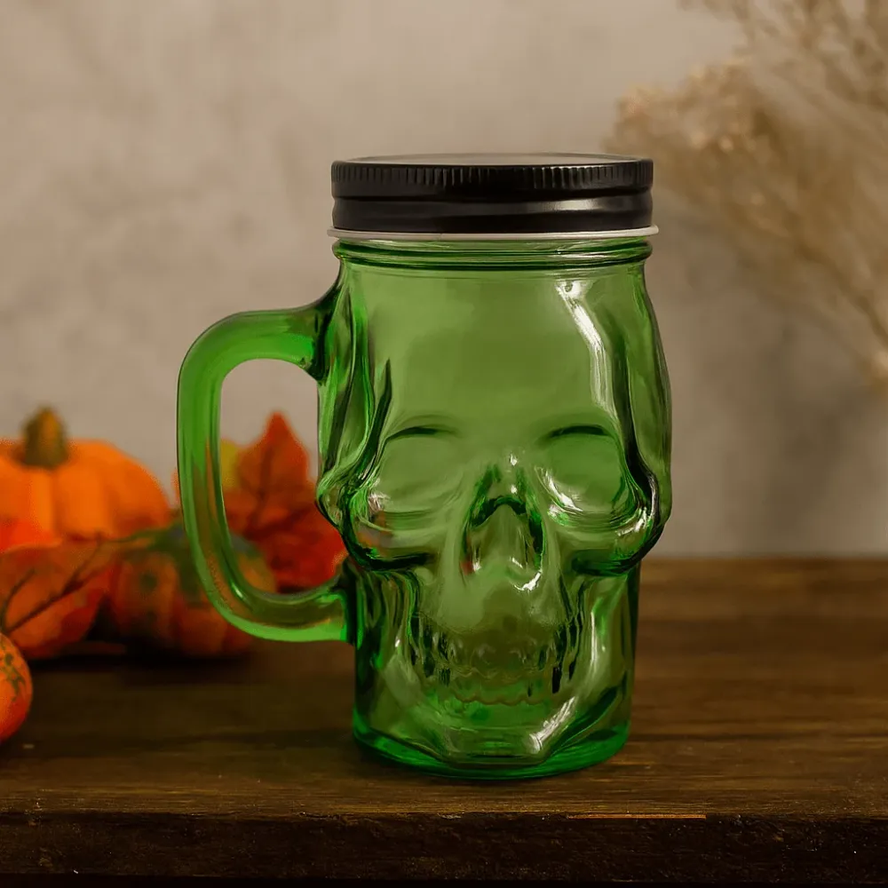 Koponya Mason üveg tetővel zöld 450ml