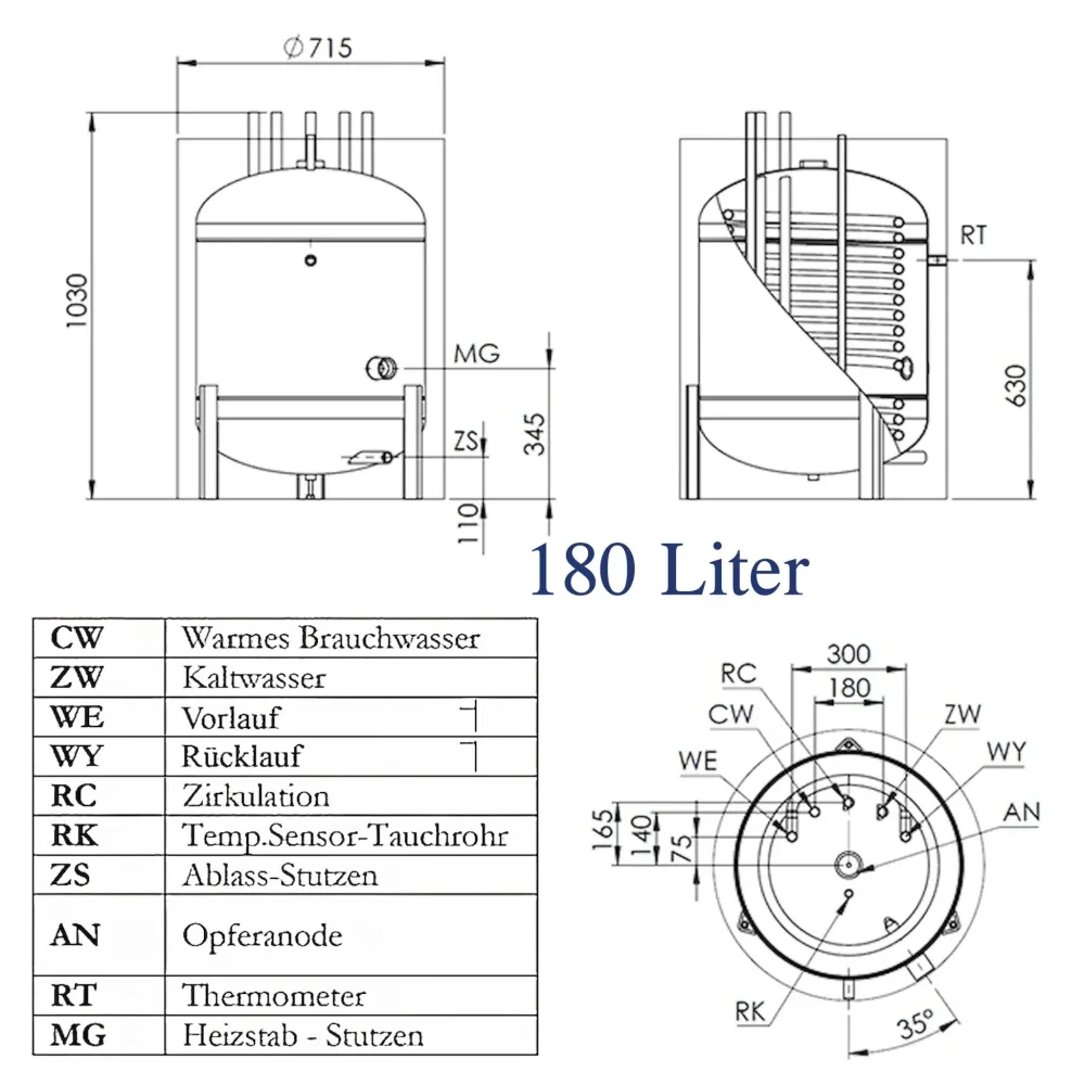 Melegvíz tartály Ivóvíz tartály Használati víz tartály 180 liter
