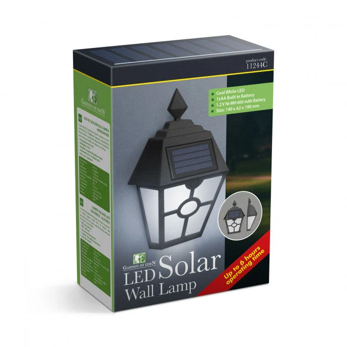 LED-es szolár fali lámpa - fekete, hidegfehér - 14 x 6,2 x 19 cm
