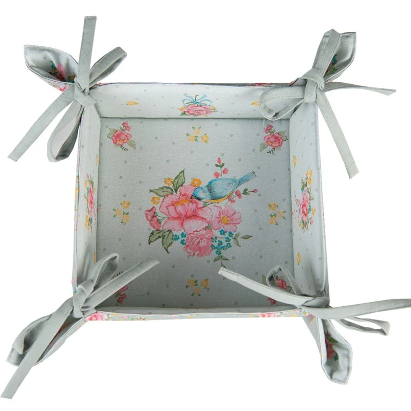 Vintage rózsás madárkás pamut kenyérkosár Cheerful Roses