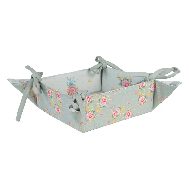 Vintage rózsás madárkás pamut kenyérkosár Cheerful Roses