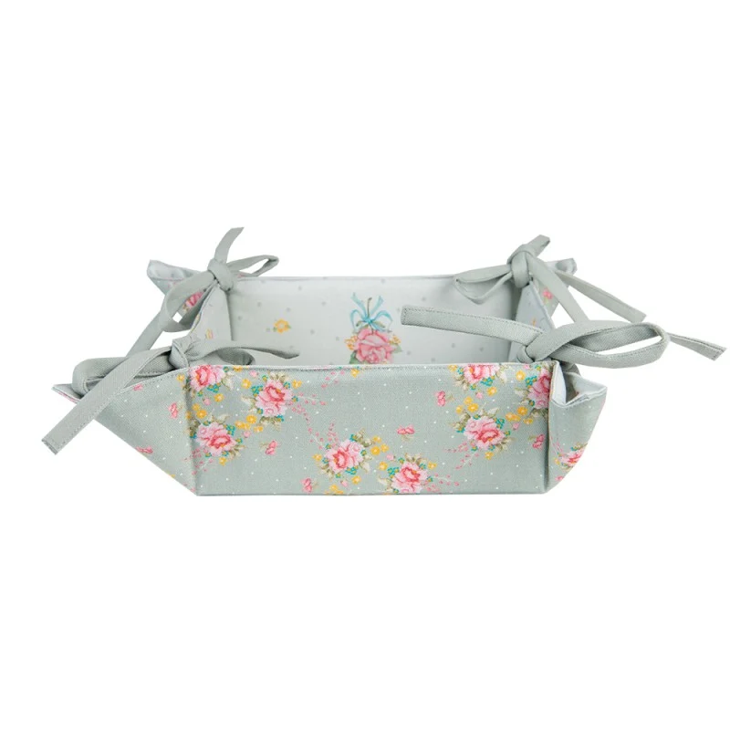 Vintage rózsás madárkás pamut kenyérkosár Cheerful Roses