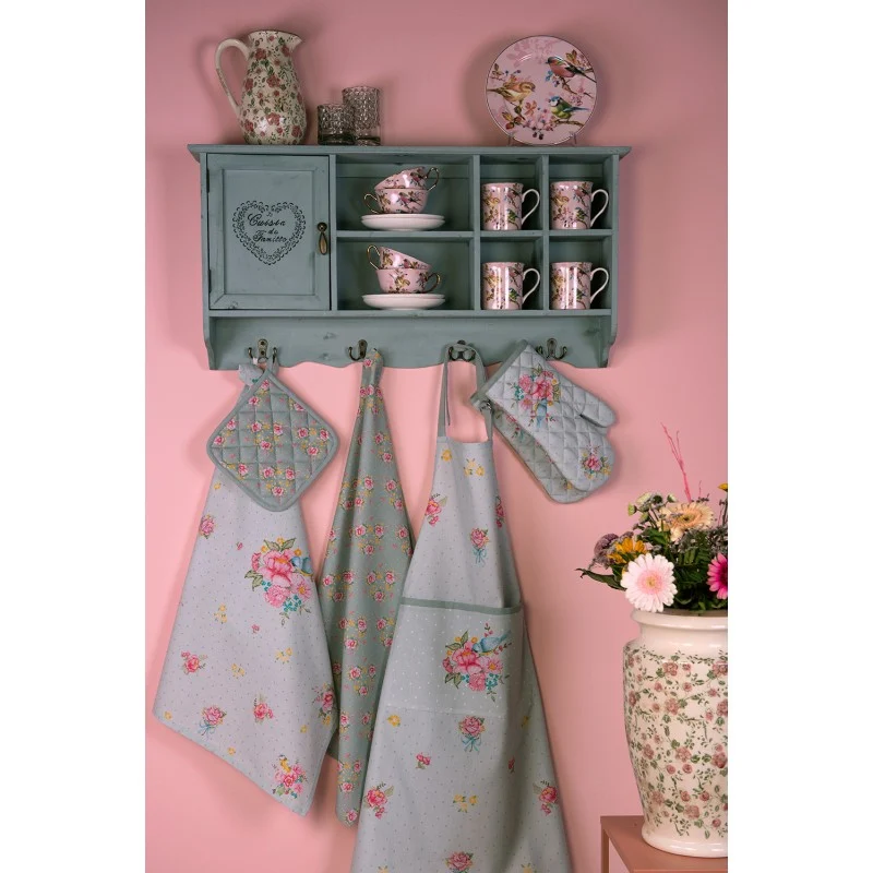 Vintage rózsás madárkás pamut kenyérkosár Cheerful Roses