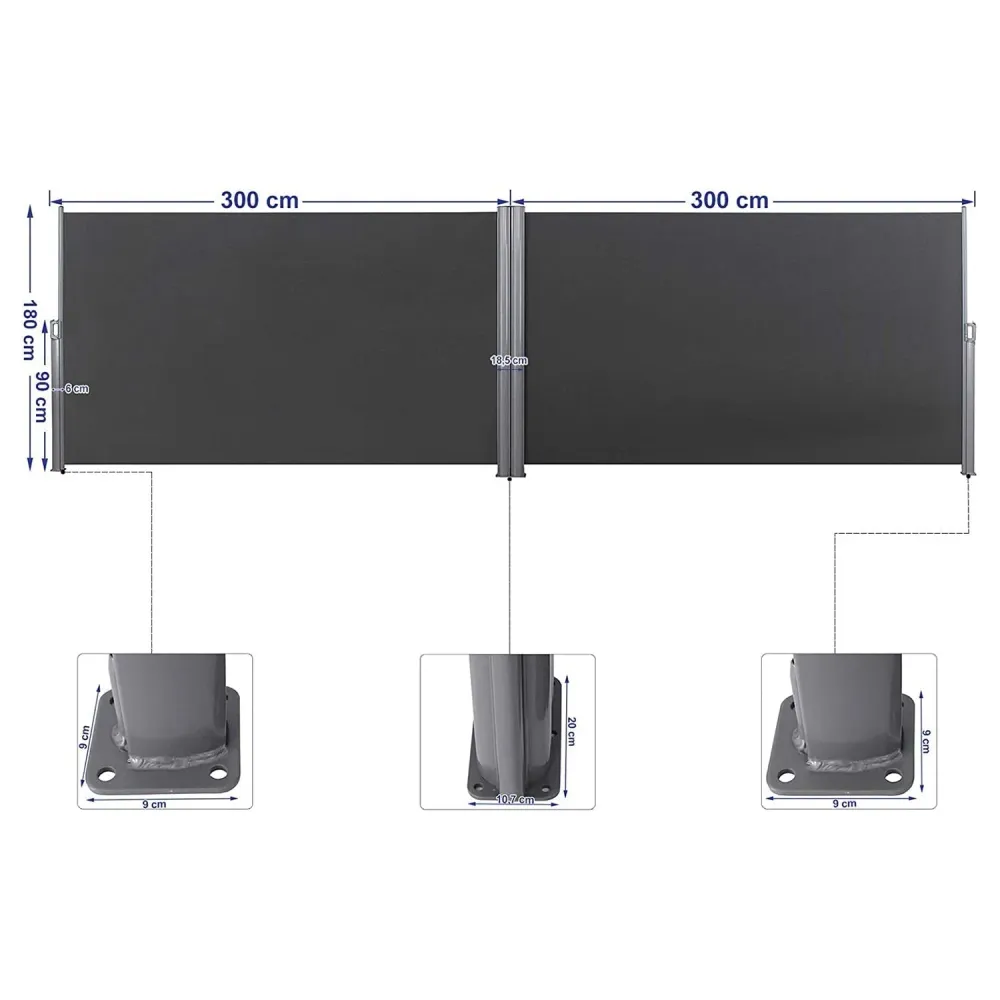 Kétoldalas napellenző, 1,8 x 6 m (H x M) antracit