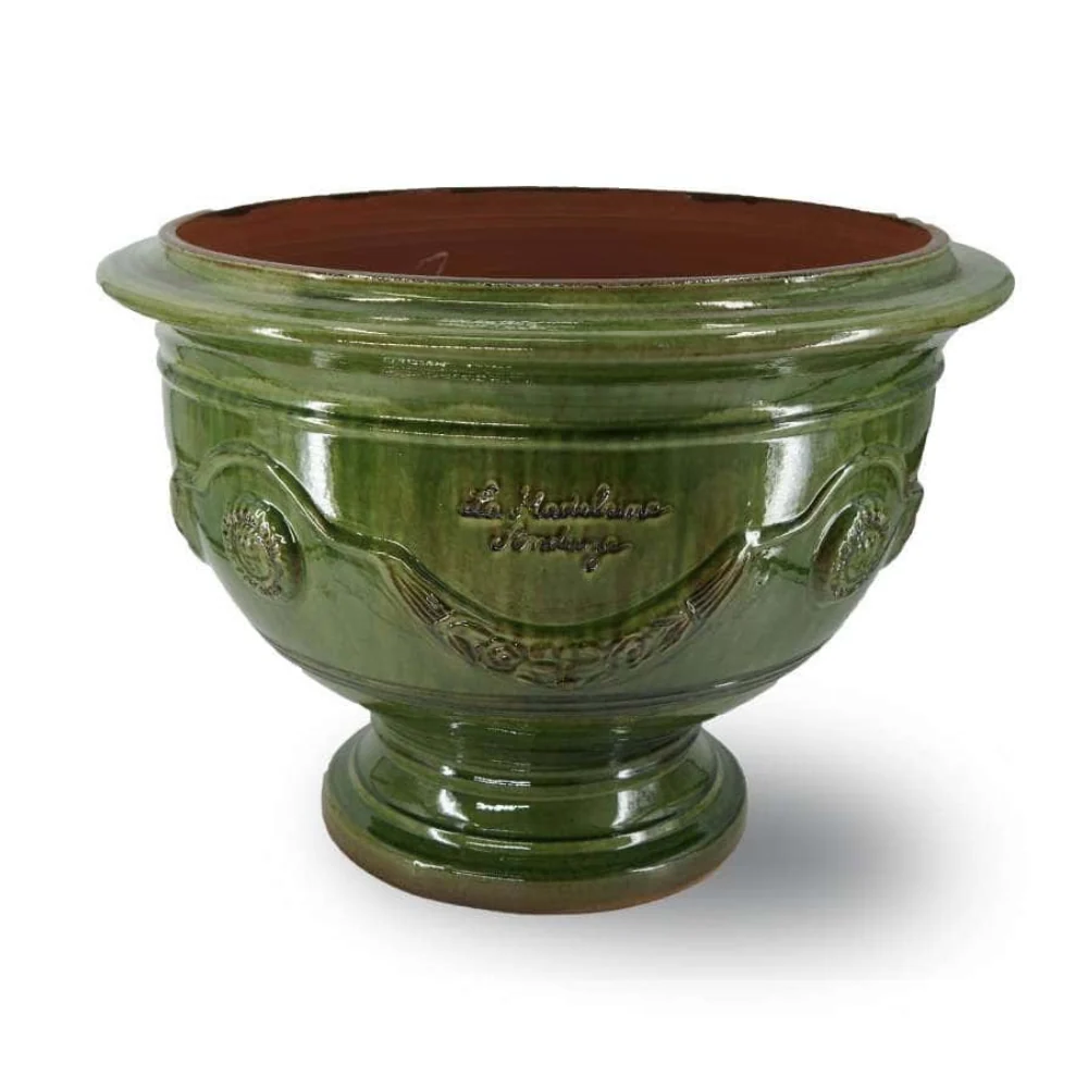 VASE D' ANDUZE ÉMAILLÉ TRADITION antik zöld anduze kerámia kaspótál Ø 80 x 66 cm