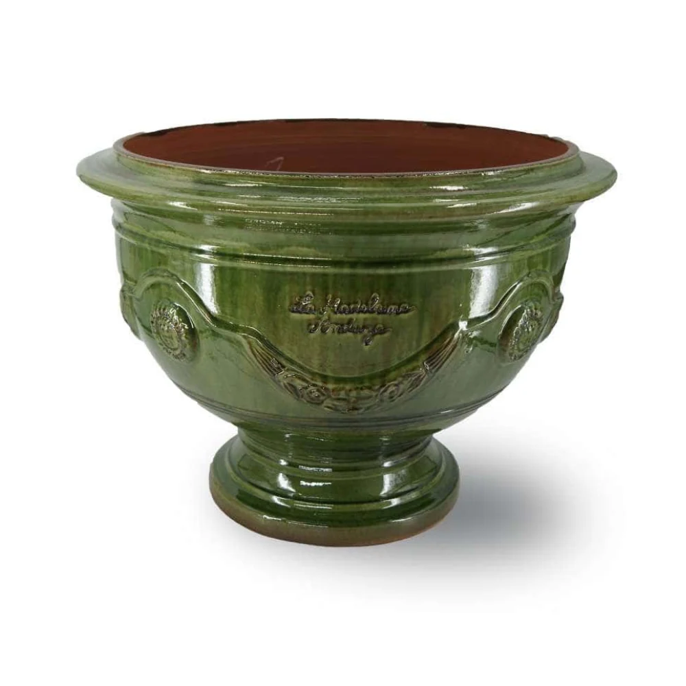 VASE D' ANDUZE ÉMAILLÉ TRADITION antik zöld anduze kerámia kaspótál Ø 72 x 50 cm