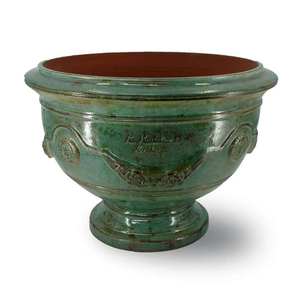 VASE D' ANDUZE PATINES antik smaragdzöld anduze kerámia kaspótál Ø 80 x 66 cm