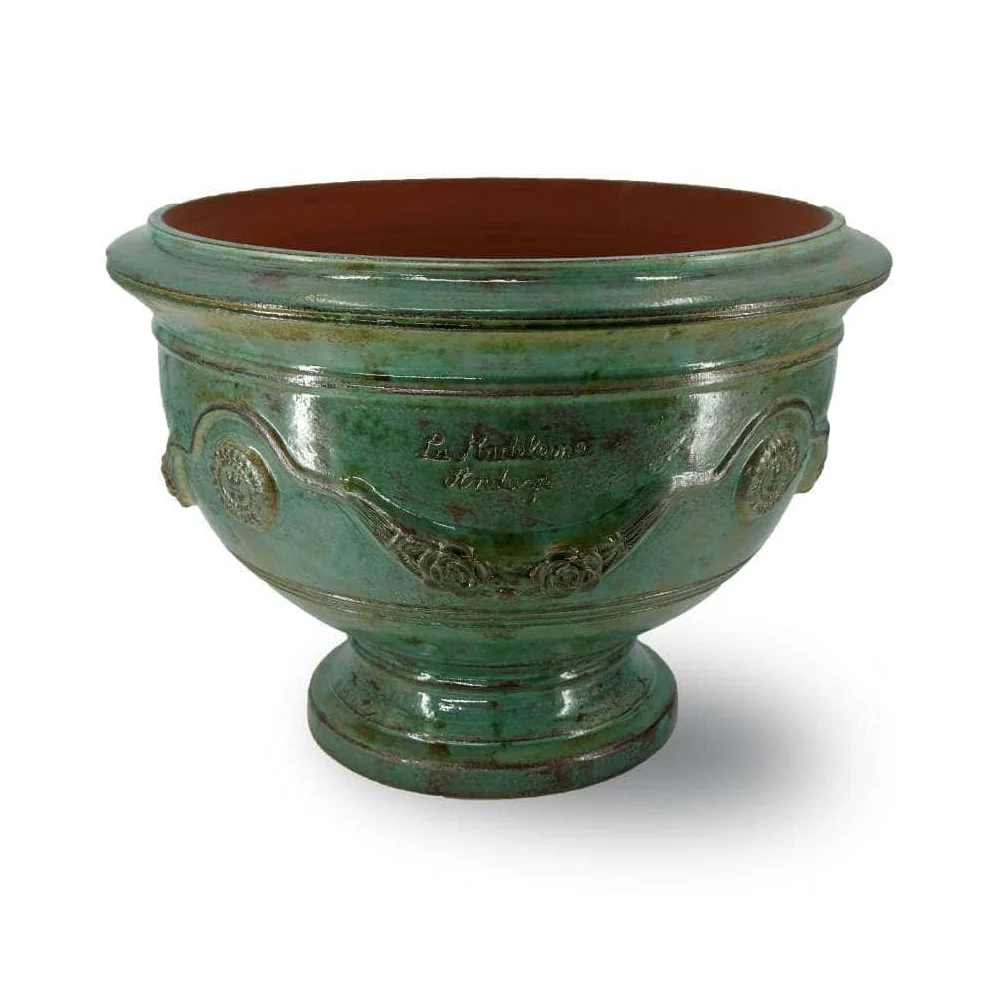 VASE D' ANDUZE PATINES antik smaragdzöld anduze kerámia kaspótál Ø 72 x 50 cm