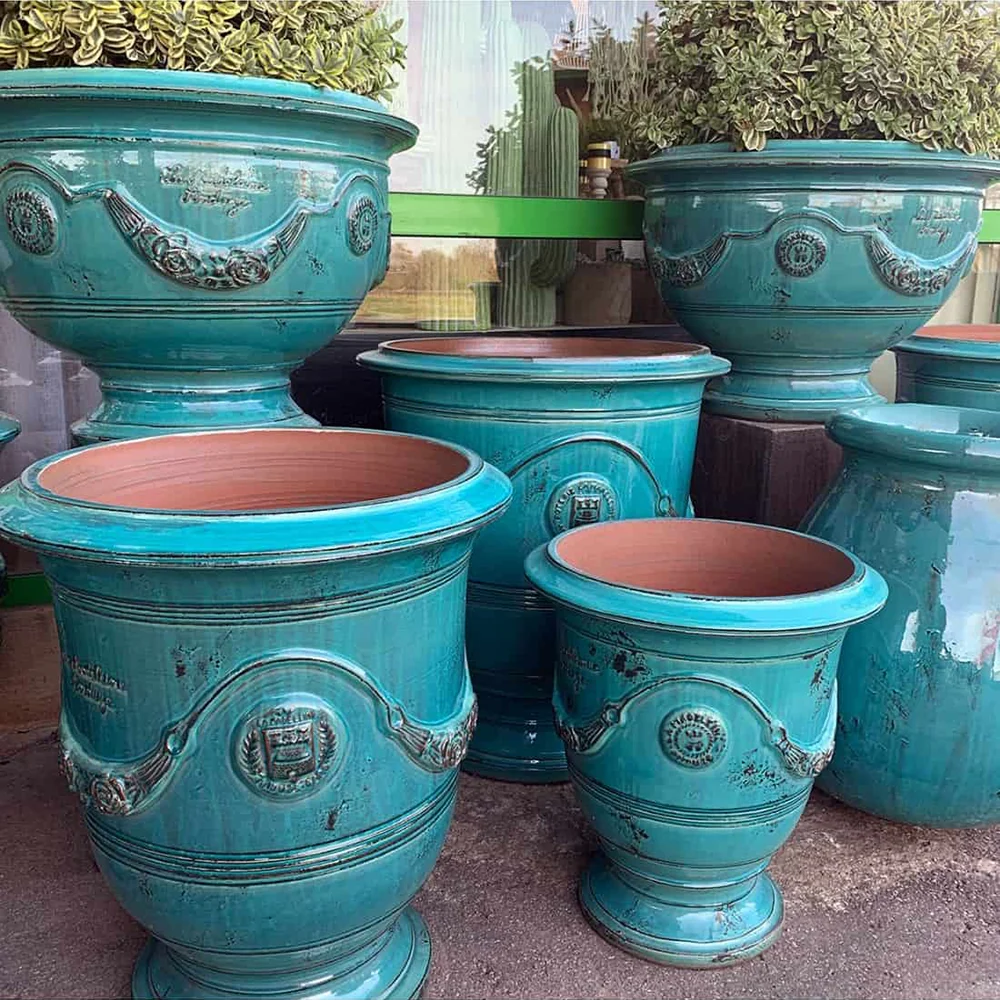 VASE D' ANDUZE PATINES antik türkizkék anduze kerámiakaspó Ø 82 x 92 cm