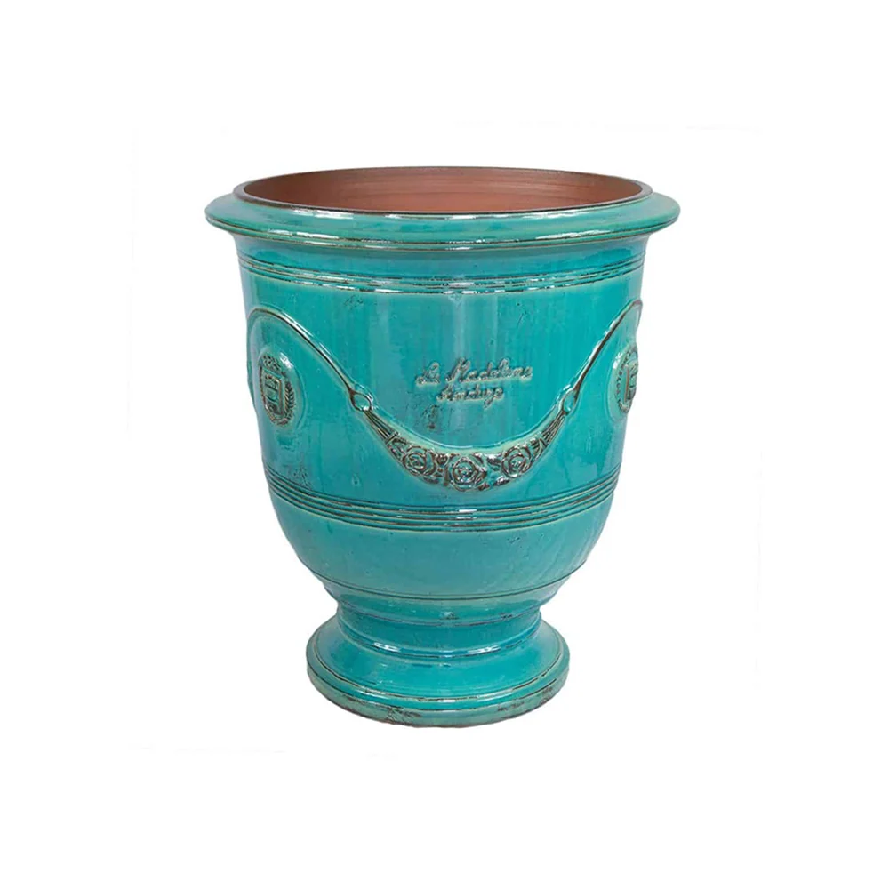 VASE D' ANDUZE PATINES antik türkizkék anduze kerámiakaspó Ø 46 x 55 cm