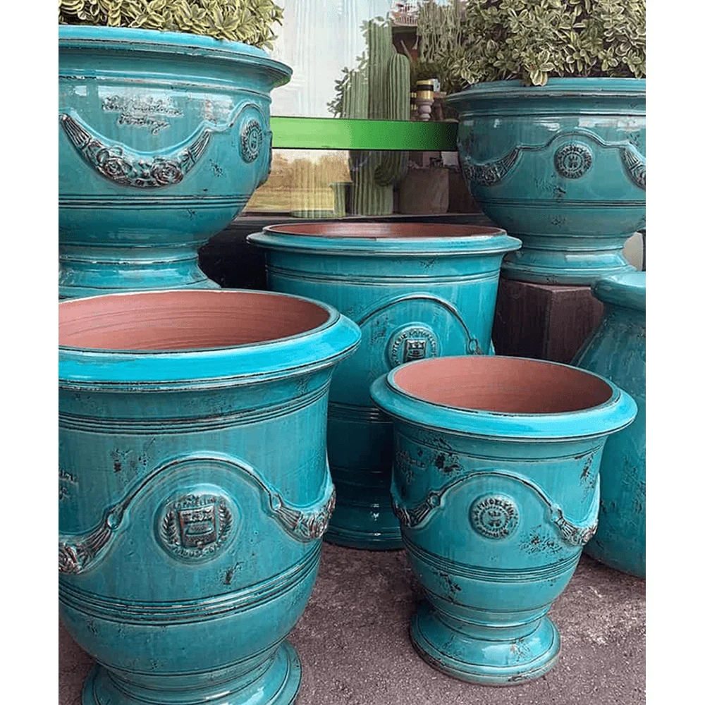 VASE D' ANDUZE PATINES antik türkizkék anduze kerámiakaspó Ø 56 x 70 cm