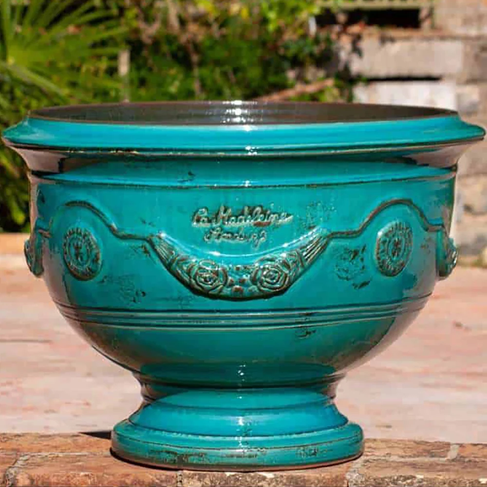 VASE D' ANDUZE PATINES antik türkizkék anduze kerámia kaspótál Ø 80 x 66 cm