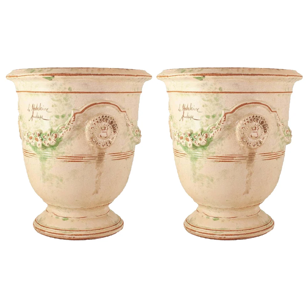 VASE D' ANDUZE PATINES 2 db-os antik terrakotta anduze kerámiakaspó szett Ø 38 x 43 cm