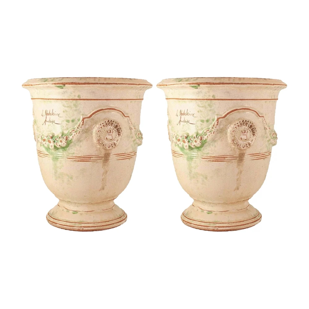 VASE D' ANDUZE PATINES 2 db-os antik terrakotta anduze kerámiakaspó szett Ø 28 x 32 cm