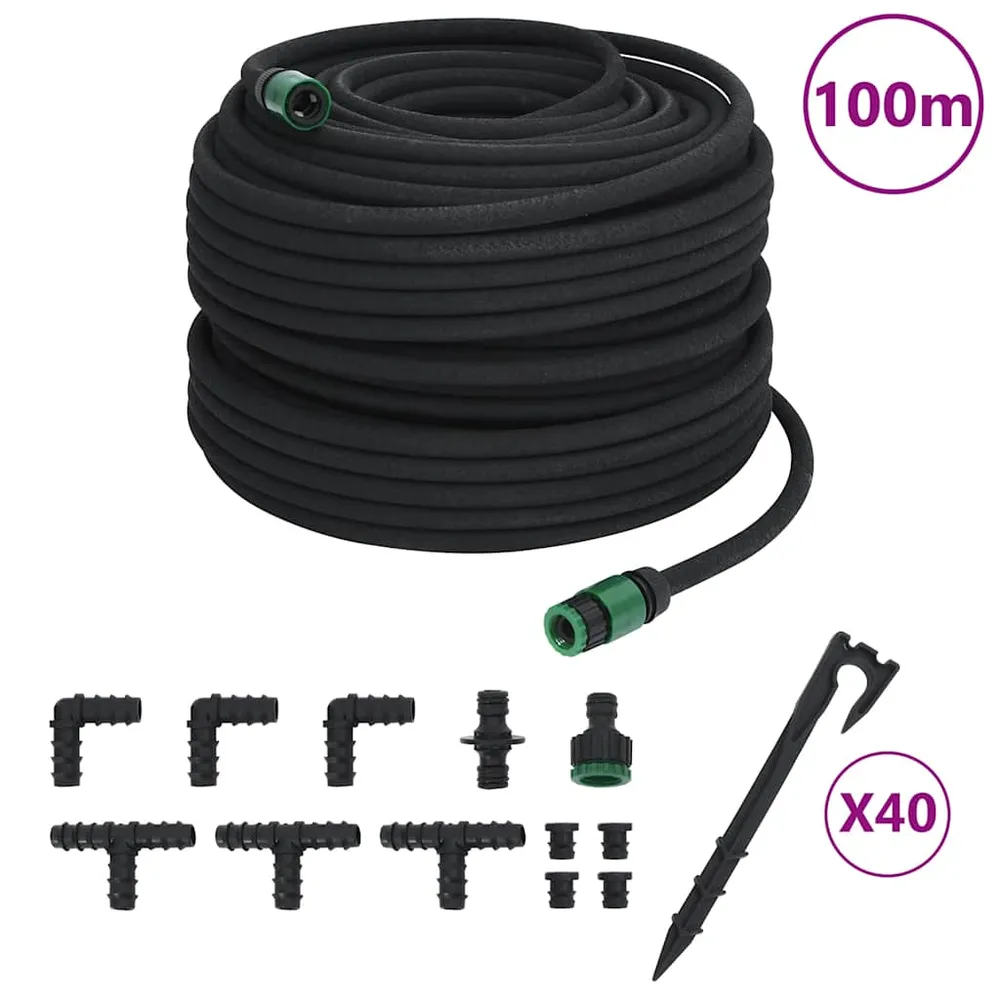 vidaXL fekete gumi kerti esőztető tömlő 0,6" 100 m