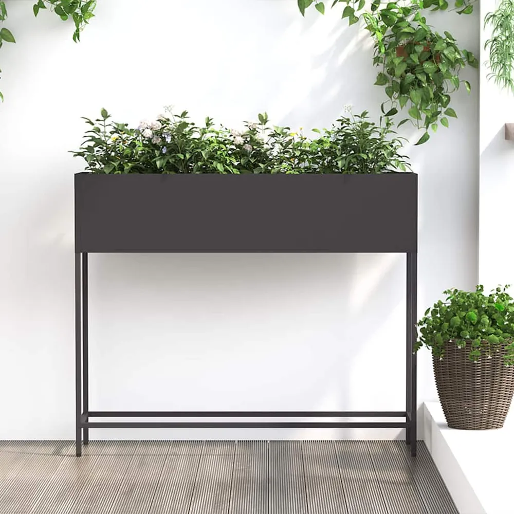 vidaXL Magas Kerti Cserép Fekete 100 x 26 x 82 cm Acél