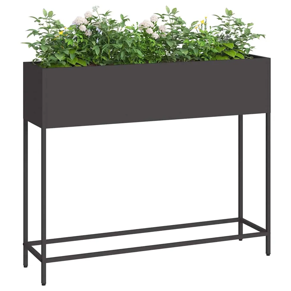 vidaXL Magas Kerti Cserép Fekete 100 x 26 x 82 cm Acél