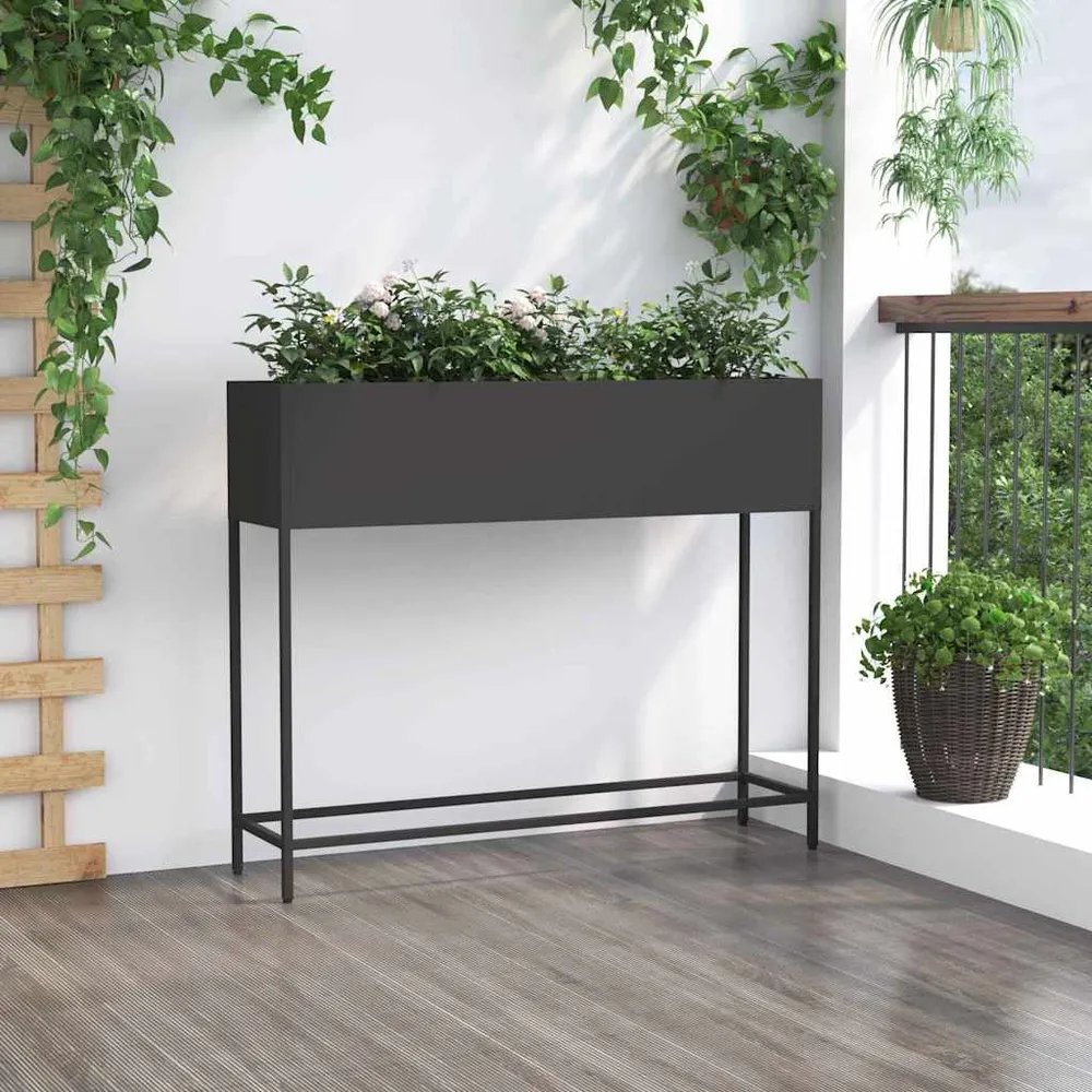 vidaXL Magas Kerti Cserép Fekete 100 x 26 x 82 cm Acél