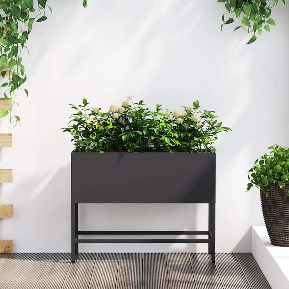 vidaXL Magas Kerti Cserép Fekete 60 x 26 x 45 cm Acél