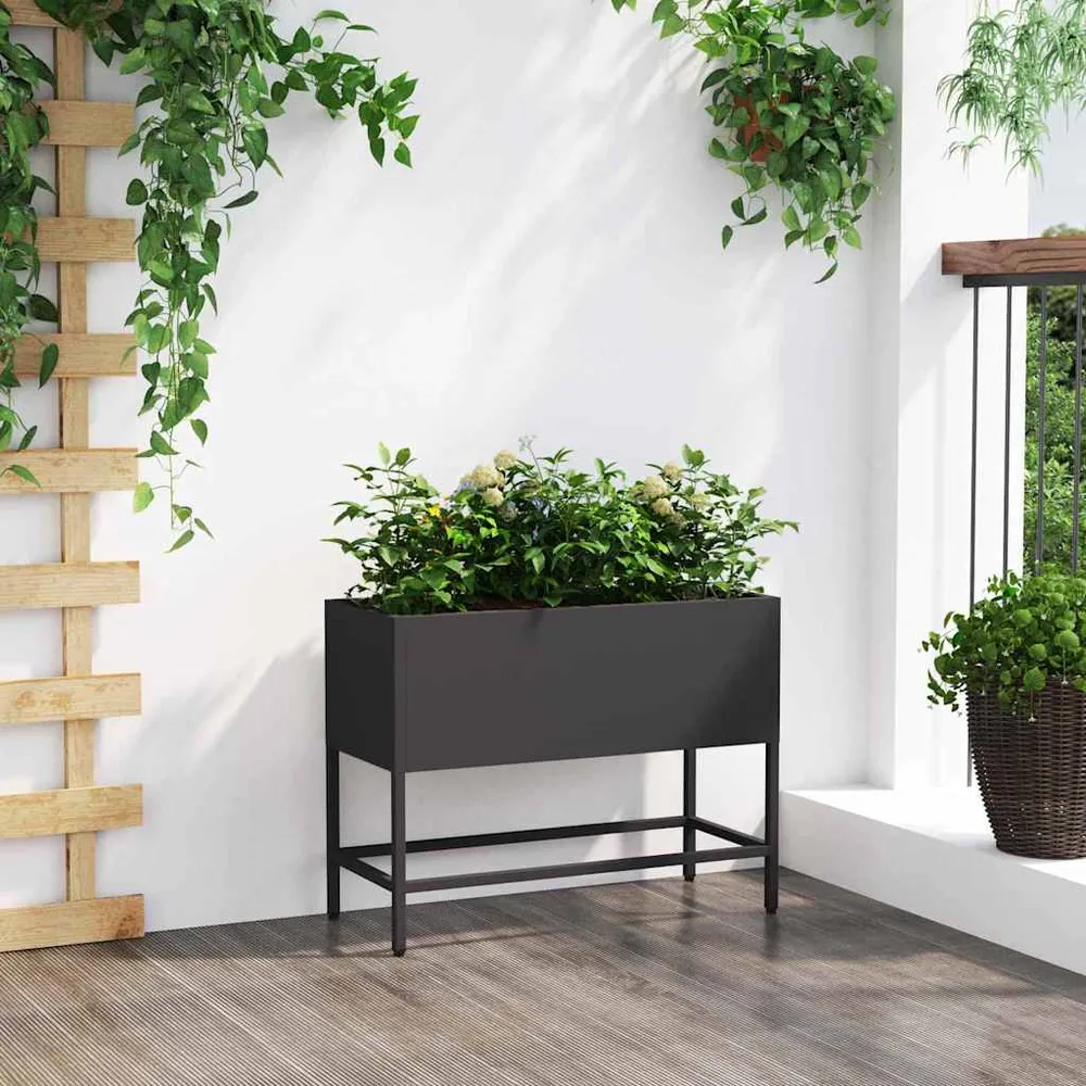 vidaXL Magas Kerti Cserép Fekete 60 x 26 x 45 cm Acél