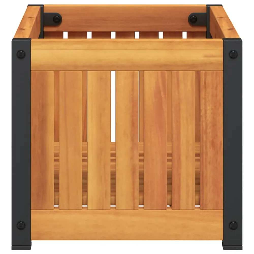 vidaXL tömör akácfa és acél kerti virágtartó 45 x 30 x 27,5 cm