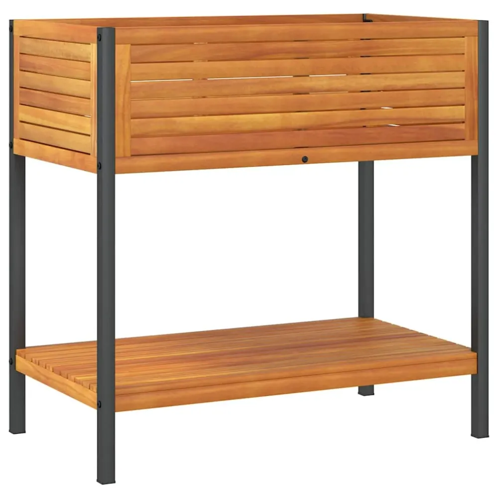 vidaXL tömör akácfa és acél kerti virágtartó polccal 80 x 45 x 80 cm