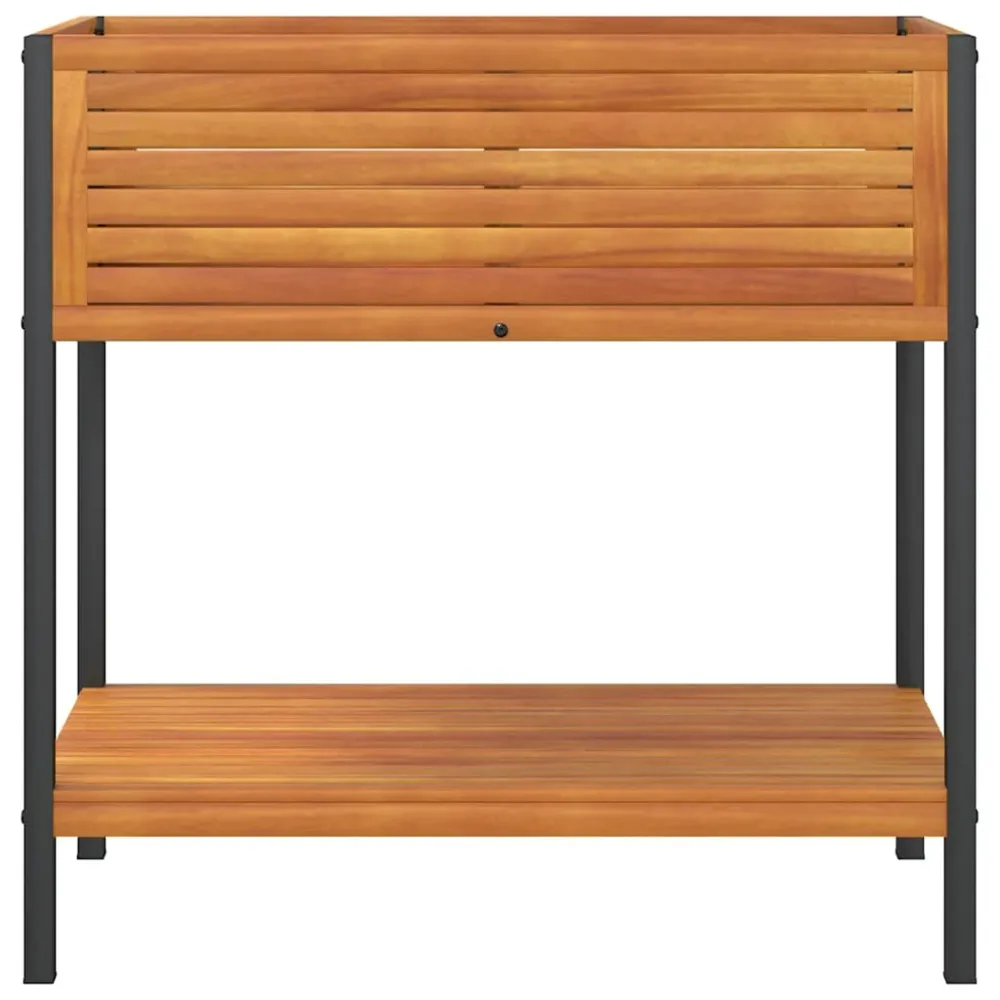 vidaXL tömör akácfa és acél kerti virágtartó polccal 80 x 45 x 80 cm