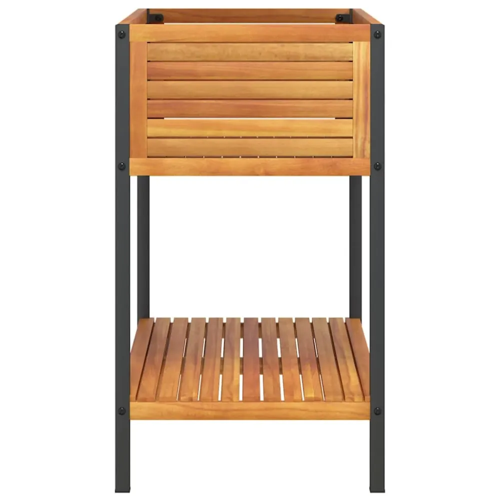 vidaXL tömör akácfa és acél kerti virágtartó polccal 80 x 45 x 80 cm