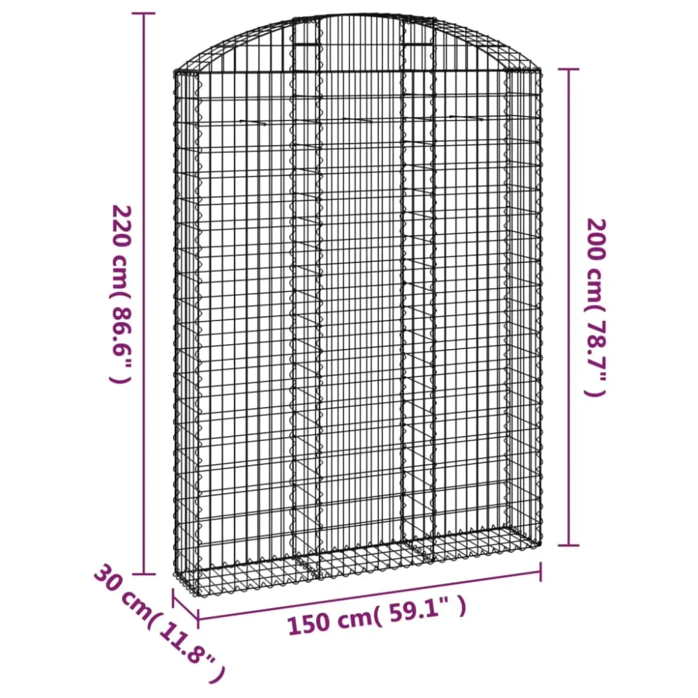vidaXL íves horganyzott vas gabion kosár 150x30x200/220 cm