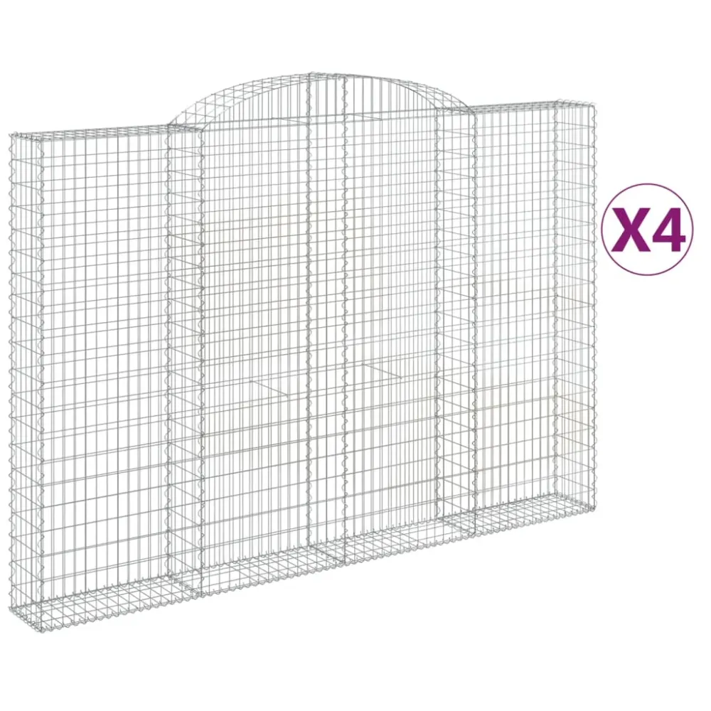 vidaXL 4 db íves horganyzott vas gabion kosár 300x30x200/220 cm