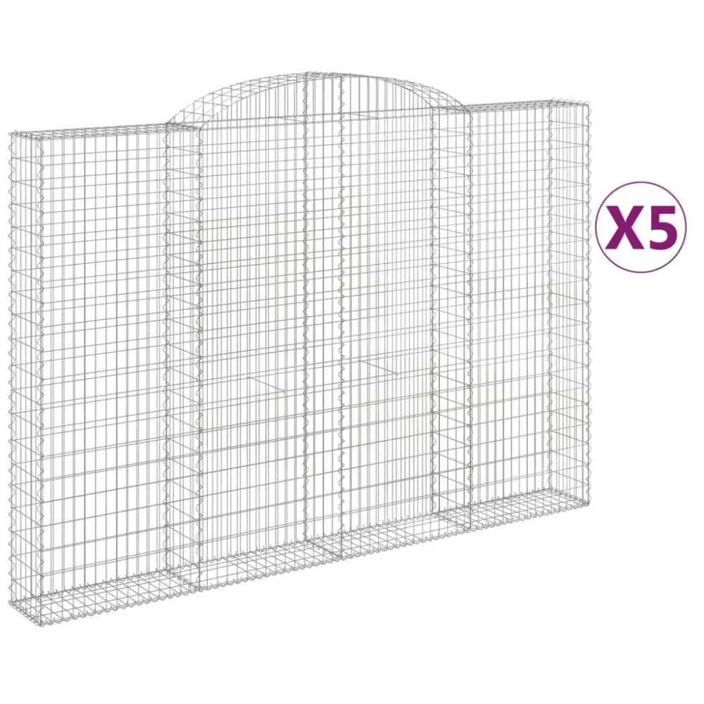 vidaXL 5 db íves horganyzott vas gabion kosár 300x30x200/220 cm