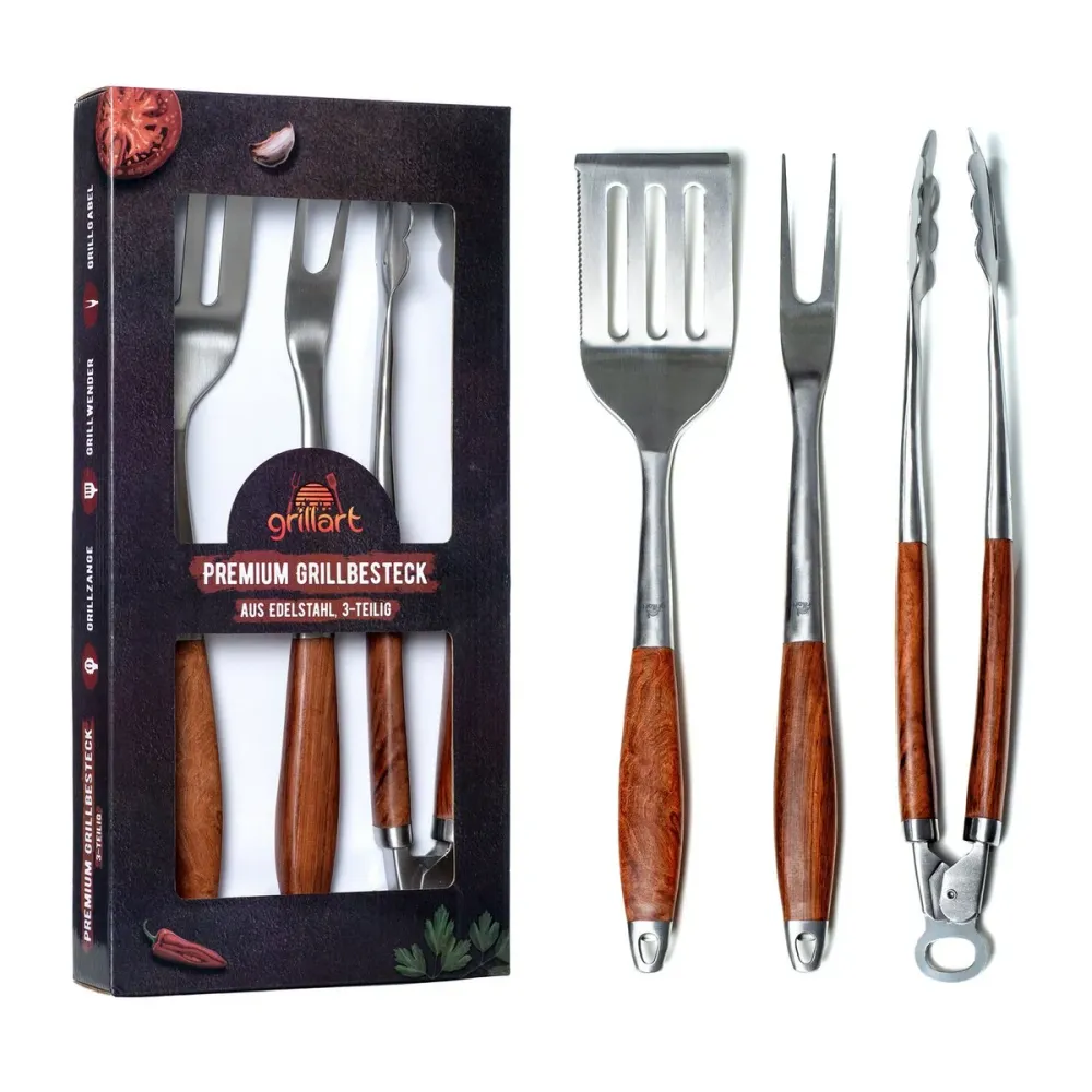 Grillart 3 részes grillszett – rozsdamentes acél eszközök fa nyéllel