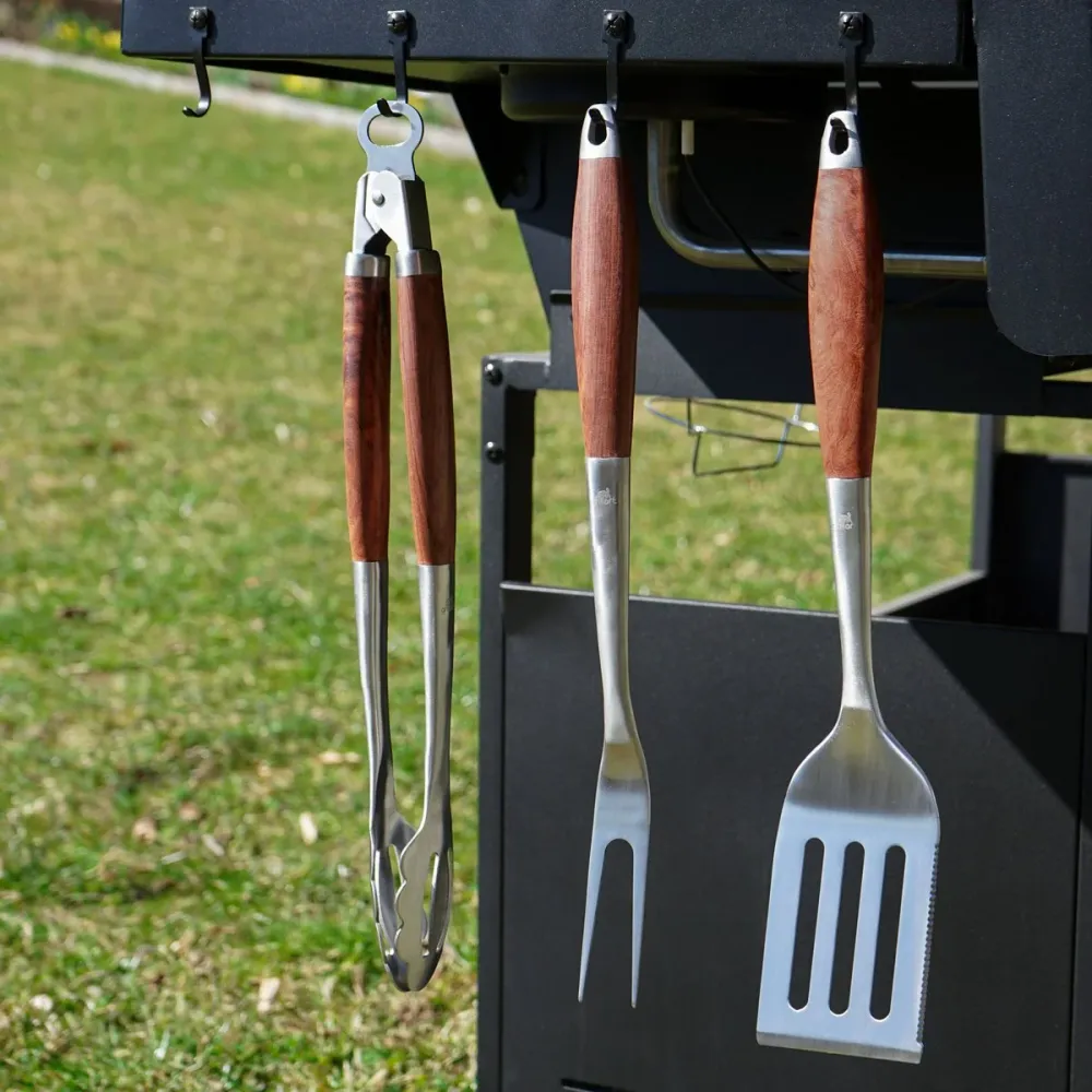 Grillart 3 részes grillszett – rozsdamentes acél eszközök fa nyéllel