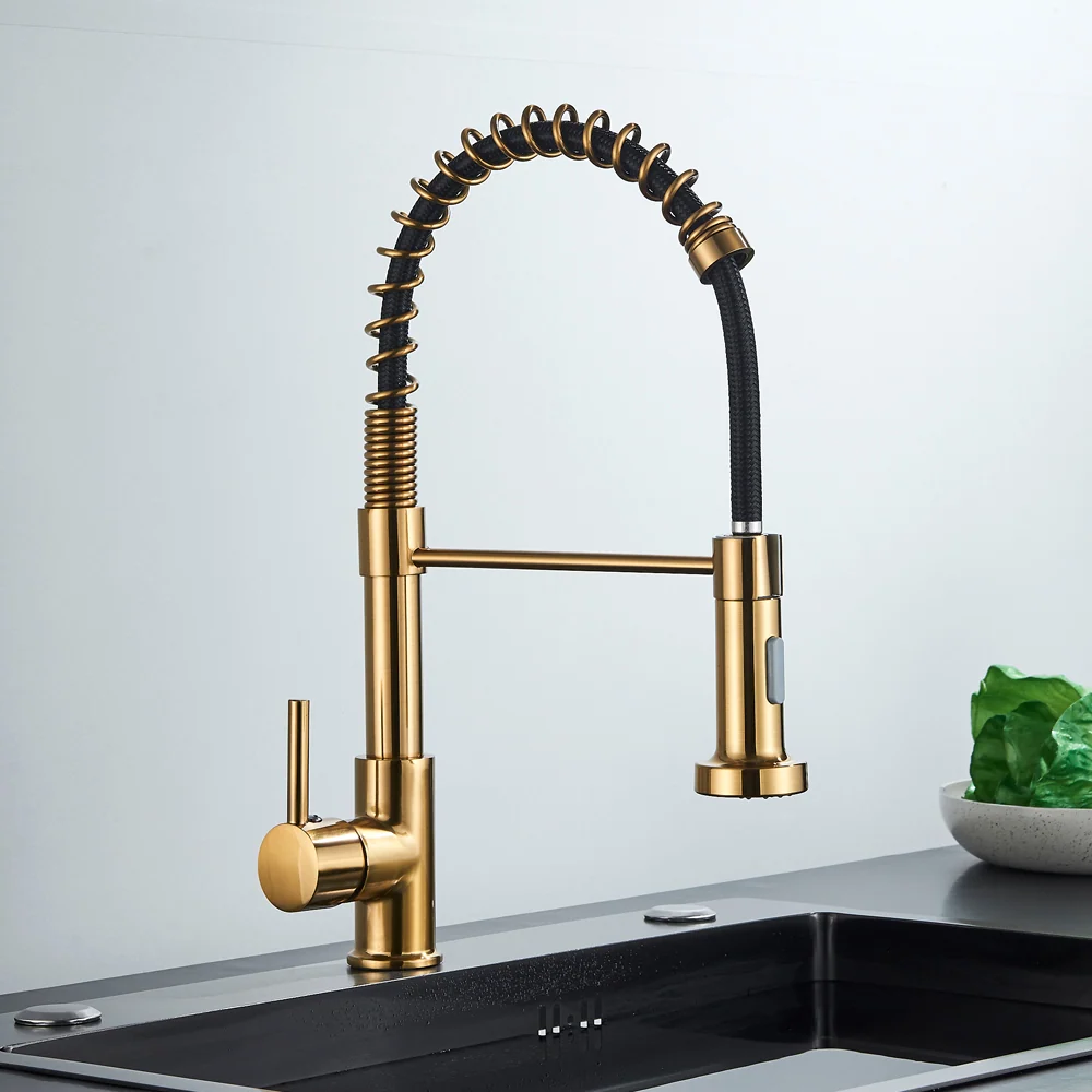 Konyhai csaptelep,nikkelezettarany feketével, 2 áramlási funkcióval, kihúzható zuhanyzóval, kód 1551