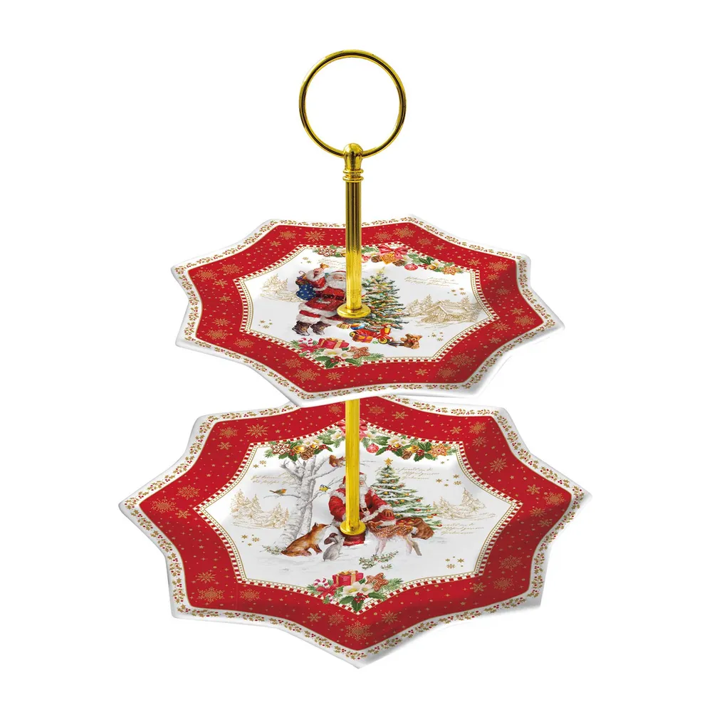 Karácsonyi porcelán süteményes állvány 2 emeletes díszdobozban Christmas Memories