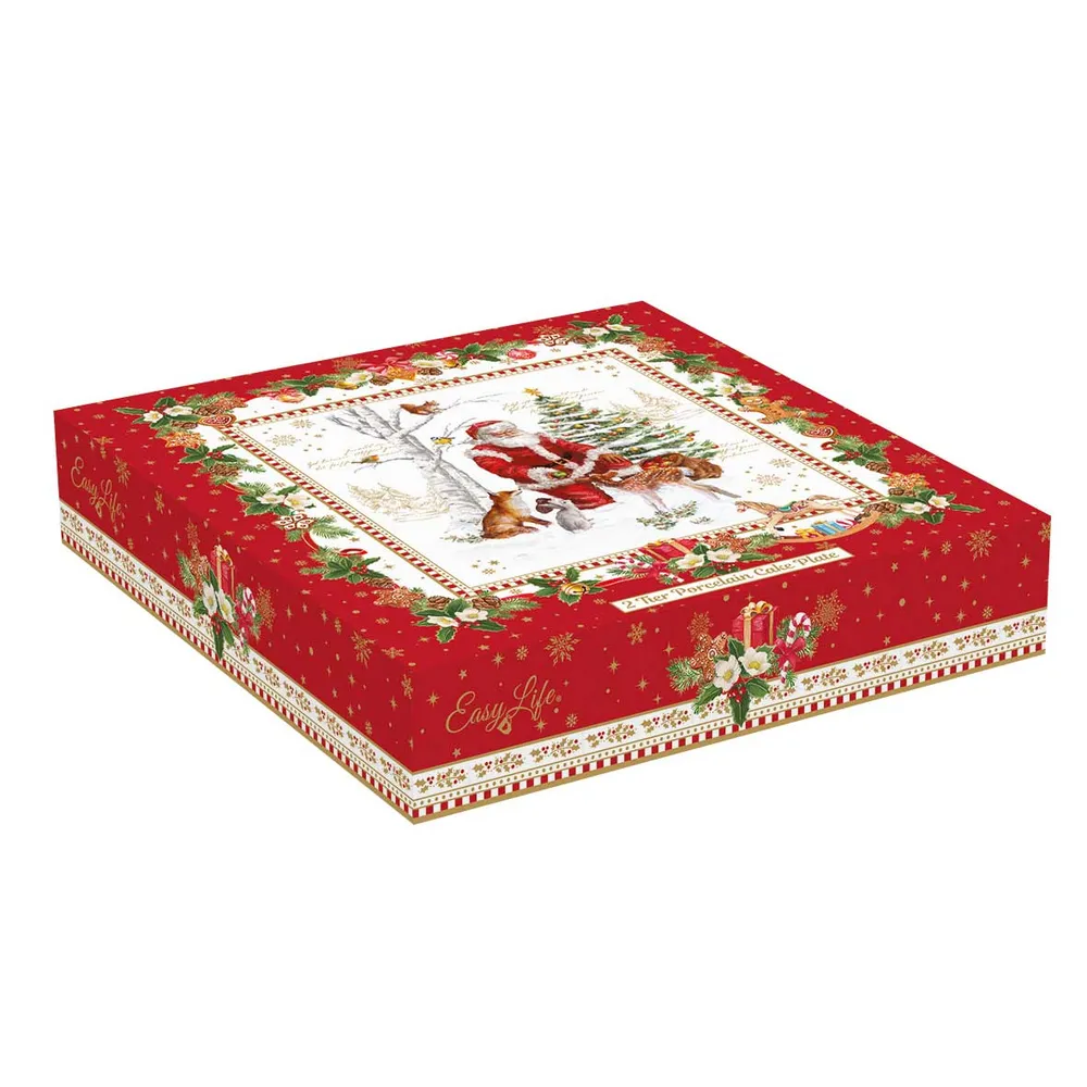 Karácsonyi porcelán süteményes állvány 2 emeletes díszdobozban Christmas Memories