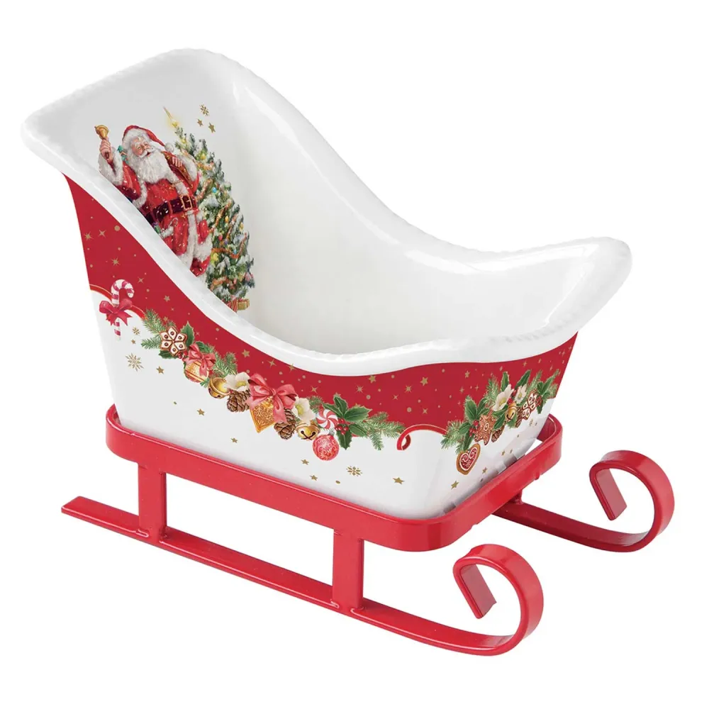 Karácsonyi porcelán szánkó kínáló tál díszdobozban Christmas Memories