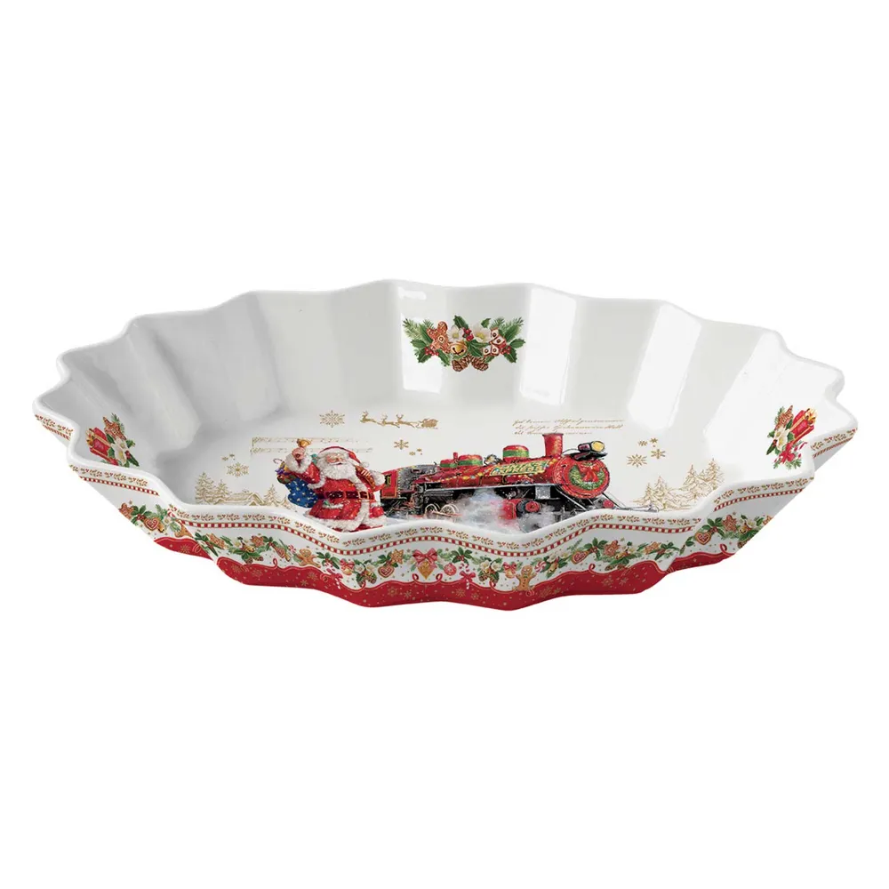 Karácsonyi télapós porcelán ovális tálca díszdobozban Christmas Memories