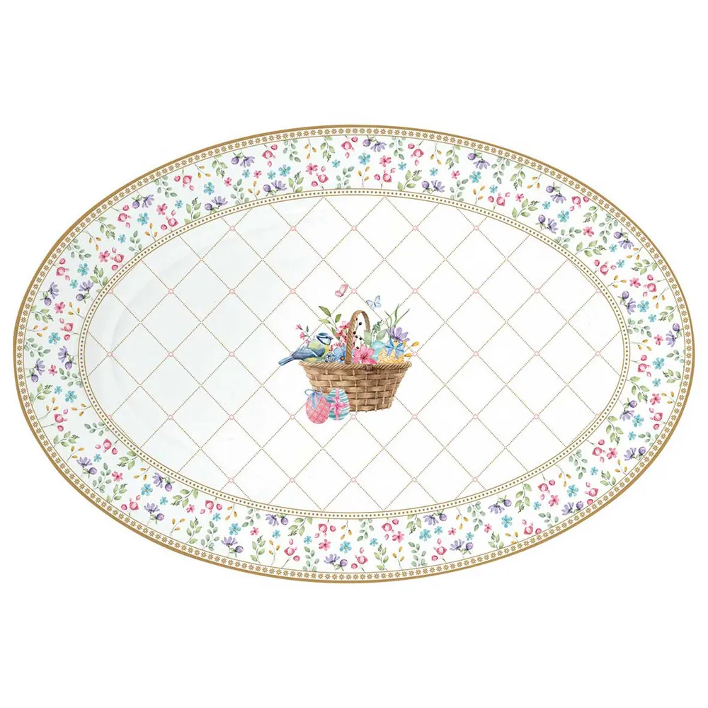 Spring Bloom húsvéti porcelán ovális kínáló tálca 35x23,5 cm díszdobozban