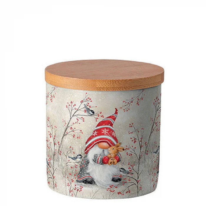 Karácsonyi manós porcelán konyhai tároló szilikon gyűrűvel Dwarf hug kicsi