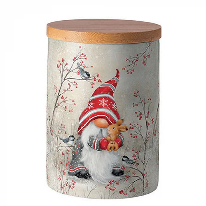 Karácsonyi manós porcelán konyhai tároló szilikon gyűrűvel Dwarf hug