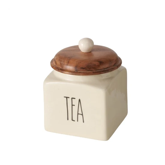 Kerámia konyhai tea tároló fa tetővel