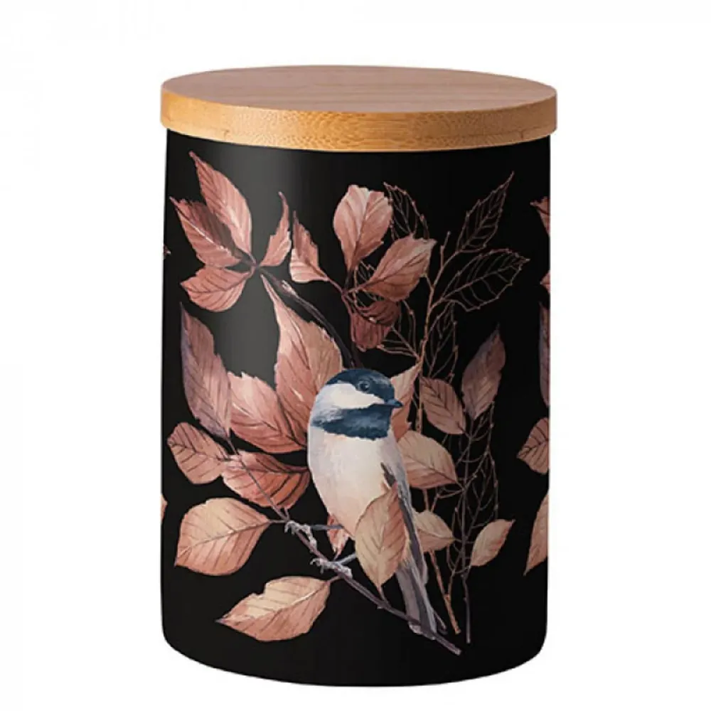 Porcelán konyhai tároló edény bambusz tetővel szilikon zárógyűrűvel Cinege Lovely chickadee