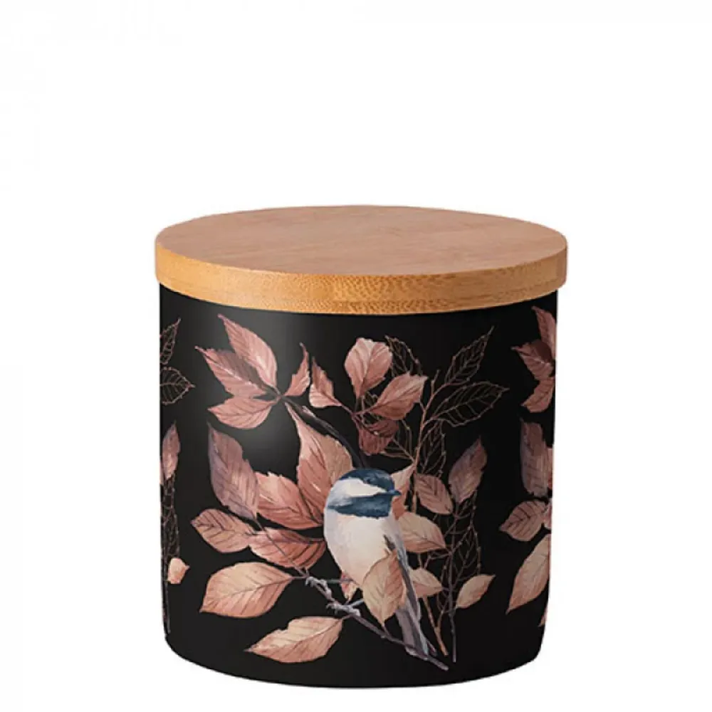 Porcelán konyhai tároló edénybambusz tetővel szilikon zárógyűrűvel Cinege Lovely chickadee kicsi