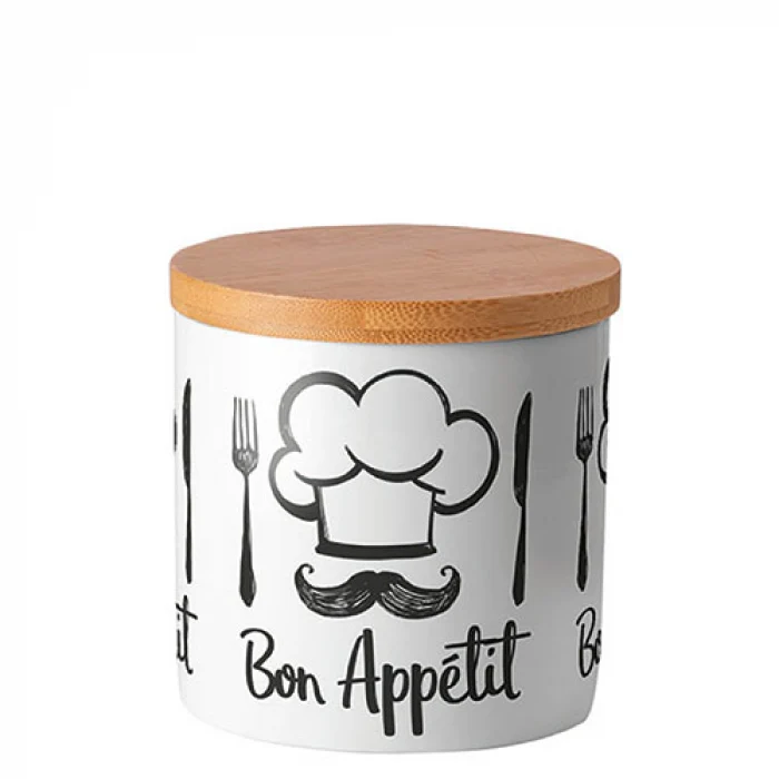 Porcelán konyhai tároló szilikon zárógyűrűvel kicsi Bon Appetit